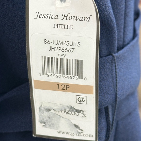 Jessica Howard Sleeveless Ruffle Front Jumpsuit - Navy Blue - size 12P - Picture 7 of 8